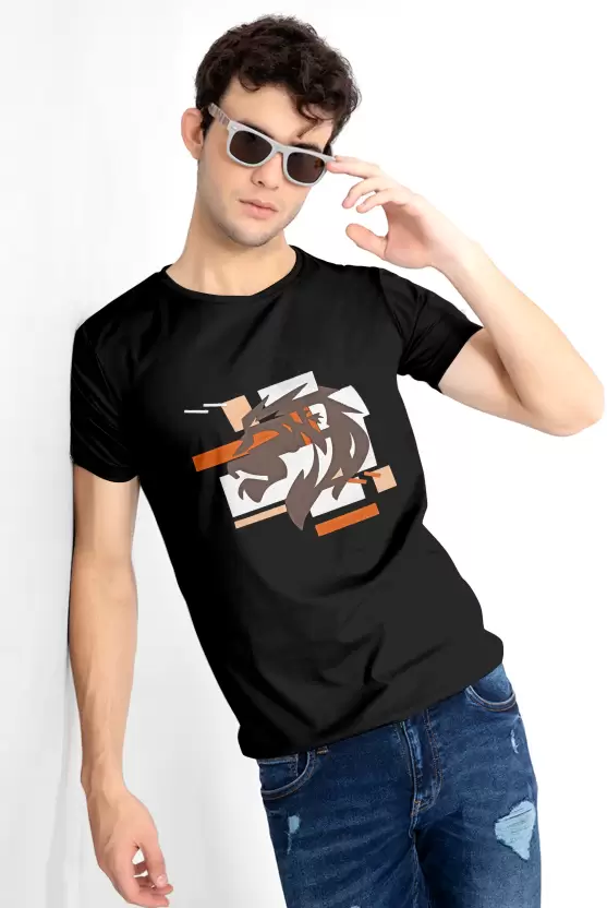 Men Printed Round Neck Cotton T-Shirt ( Blend Black )