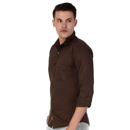 Men's Solid Casual Full Sleeves Brown Cotton Shirt