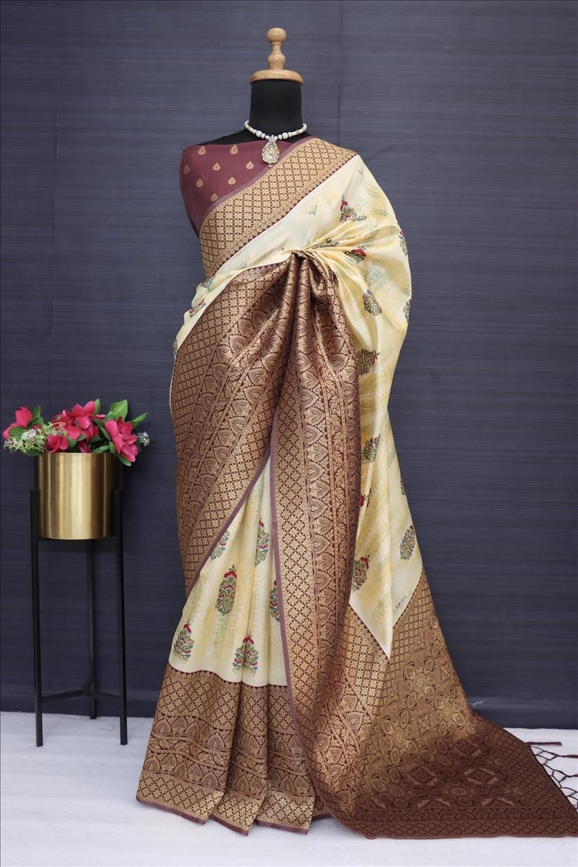 Wine Jacquard Festival Wear Digital Printed Pattu Saree