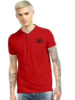 Men Typography Polo Neck Cotton Blend  T-Shirt (Red)