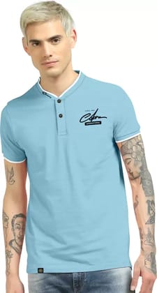 Men  Polo Neck Cotton Blend  T-Shirt (Light Blue)