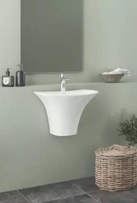 Wall Mount/Wall Hung Wash Basin/Bathroom Wash Basin For Bathroom & Livingroom 19 X 17 X 13 Inches (White)