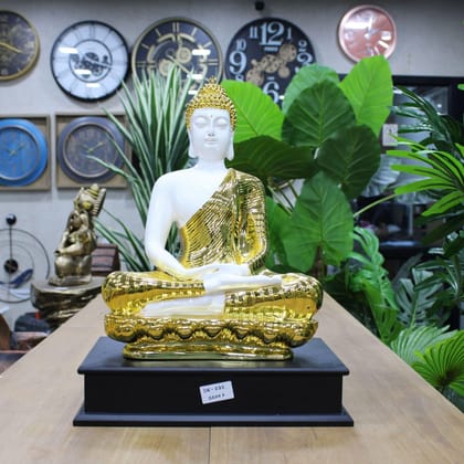 Euroxo White Golden Buddha Idol in Dhyan Mudra