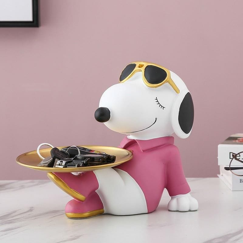 RESIN SHOWPIECES - SNOOPY DOG WITH SUNGLASSES (Pink) STORAGE, SIZE-17*23*22cm