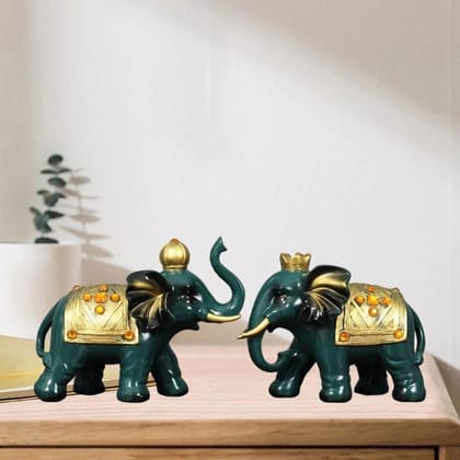 2x Elephant Statue Lucky Fengshui Elephants Sculpture Figurine Blue