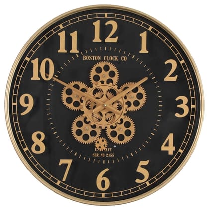 Euroxo US Navy Gold & Black Metal Moving Gears Wall Clock, 50cm