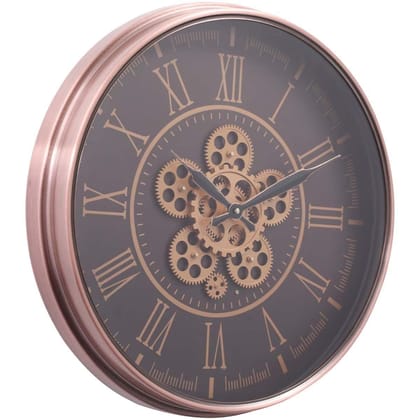 Euroxo Copper Metal Moving Gears Wall Clock, 55cm