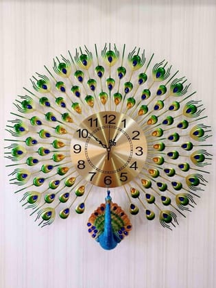 Euroxo Latest Metal Peacock Non-Ticking Silent Quartz Clocks(Multi Color,72 x 68 cm)