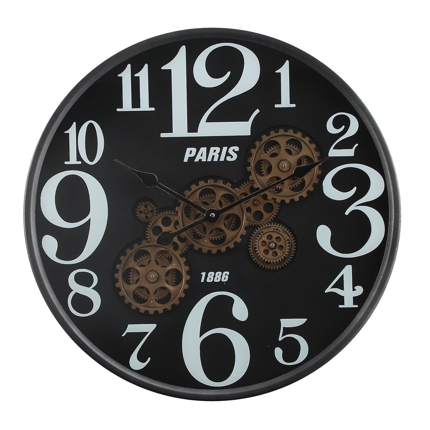 Euroxo Round Industrial Moving Cogs Wall Clock ? Black