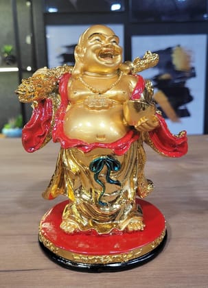 Euroxo 7" Feng Shui Golden Resin Laughing Buddha Statue