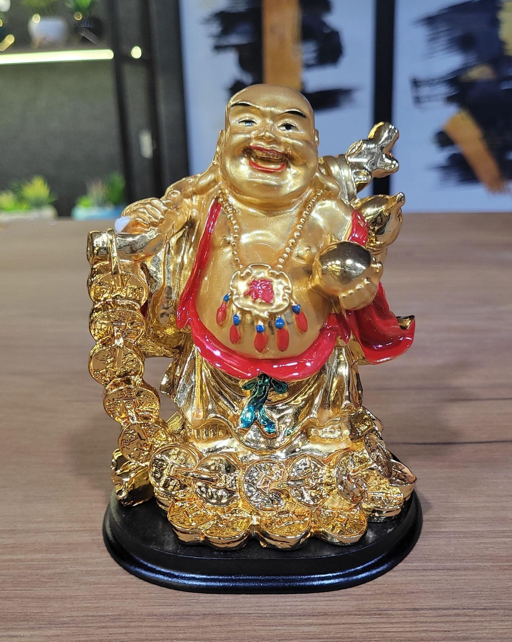 Euroxo 5" Feng Shui Golden Resin Laughing Buddha Statue