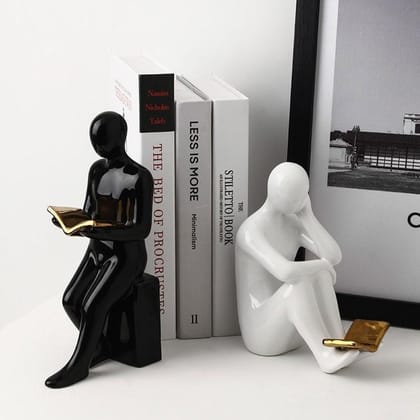 Ceramic Reading Bookend Decorative Figurine Accent Piece for Home