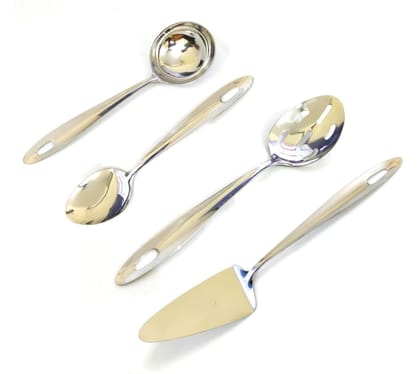 Vessel Crew Stainless Steel Cooking & Serving Spoon Set, Steel Spoon Tool Set, Karchi, Pony, Palta & Dosa Palta (Pack of 4)