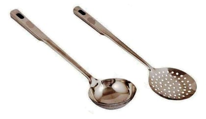 Vessel Crew Stainless Steel Cooking Spoon with Long Handle, Kitchen Spoons Pony, Karchhi Set of 2 (Length 13.5 inch)