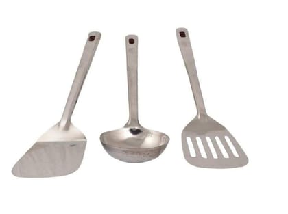 Vessel Crew Stainless Steel Cooking Spoon Set, Kitchen Spoons Karchi, Dosa Palta and Egg Palta Set of 3 (Length 13.5 Inch)