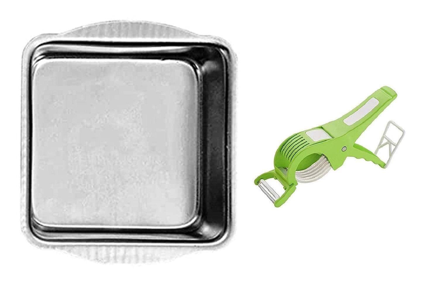 Vessel Crew Combo 2 Pieces Set of Aluminium Square Shape Cake Mould with Vegetable Cutter Cum Peeler