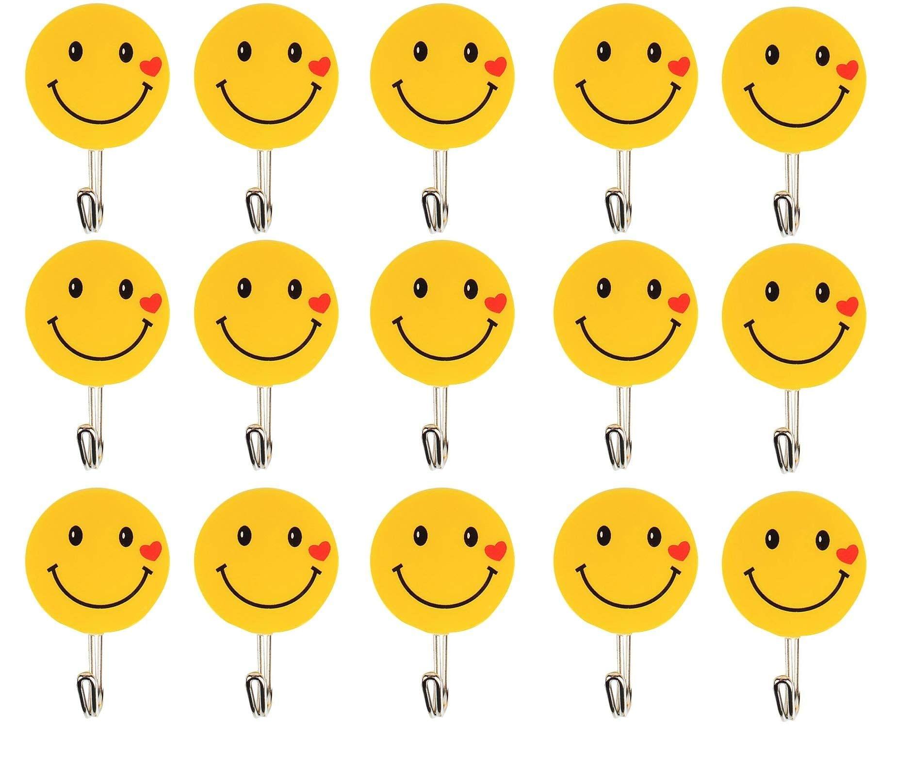 Vessel Crew Plastic Self Adhesive Smiley Wall Hooks, Wall Sticker Hooks Load Capacity 2 kg (Set of 15)