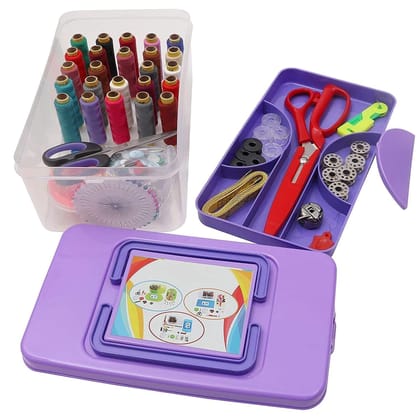 Vessel Crew Plastic Sewing Set kit Box for Storage of Needle, Thread and Scissors Storage Box (32 Thread Slot), Multicolor