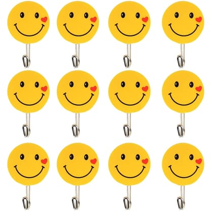 Vessel Crew Plastic Self Adhesive Smiley Wall Hooks, Wall Sticker Hooks Load Capacity 2 kg (Set of 12)