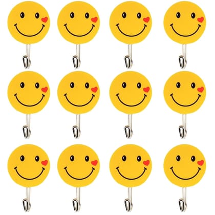 Vessel Crew Plastic Self Adhesive Smiley Wall Hooks, Load Capacity 2 kg (Set of 12pcs)