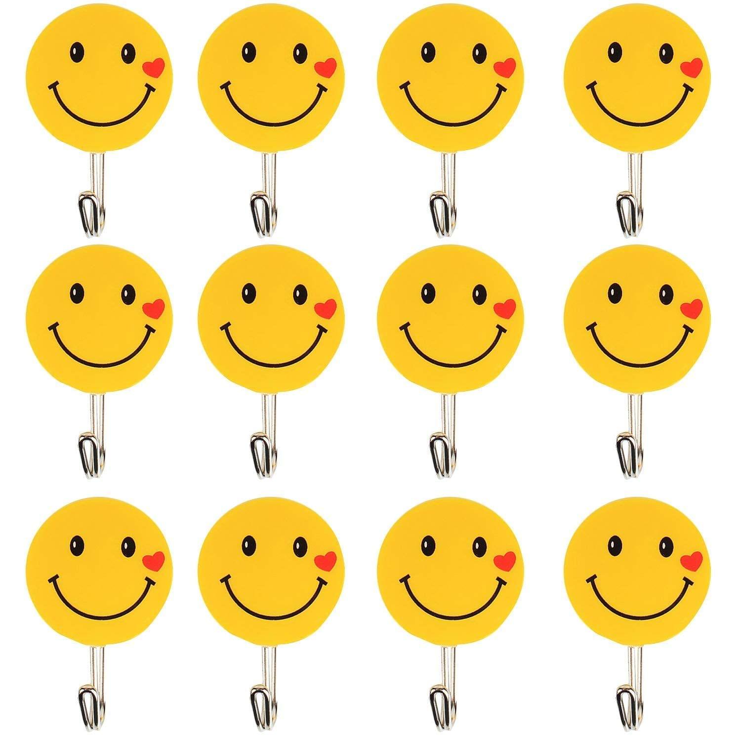 Vessel Crew Plastic Self Adhesive Smiley Wall Hooks, Load Capacity 2 kg (Set of 12pcs)