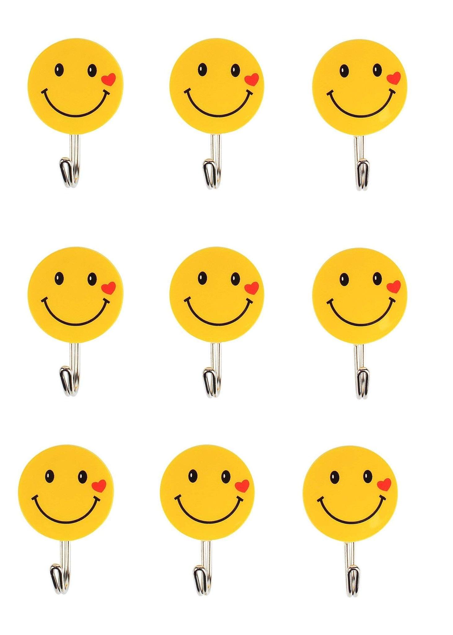 Vessel Crew Plastic Self Adhesive Smiley Wall Hooks, Wall Sticker Hooks Load Capacity 2 kg (Set of 9)