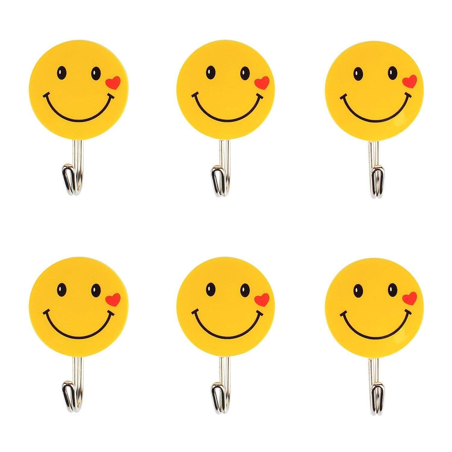 Vessel Crew Plastic Self Adhesive Smiley Wall Hooks, Load Capacity 2 kg (Set of 6pcs)