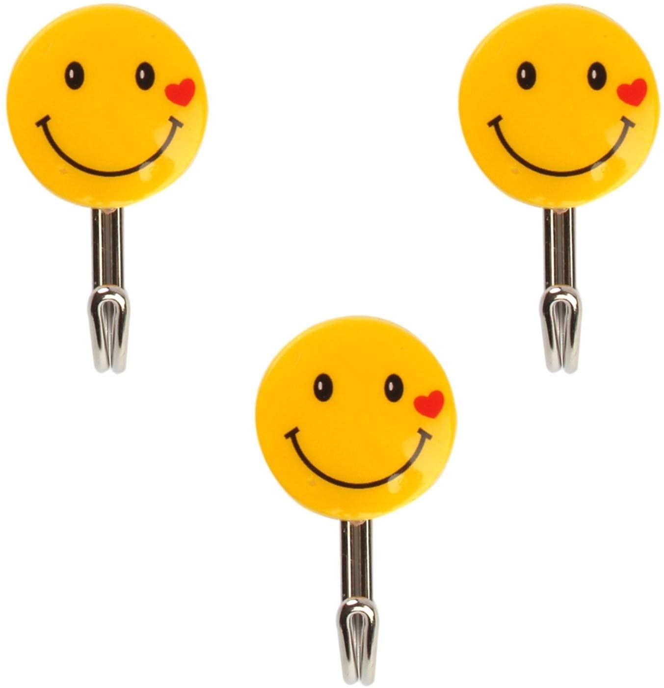 Vessel Crew Plastic Self Adhesive Smiley Wall Hooks, Load Capacity 2 kg (Set of 3pcs)