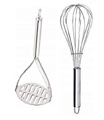 Vessel Crew Stainless Steel New Big Pao Bhaji Masher and Egg Beater Pack of 2