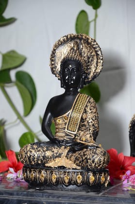 ONFLOW ONF04 Polyresin Buddha Statue for Home Office Decor Big Size Idols for Living Room Door Entrance Decoration Showpiece Items Figurine (Resin Buddha Idol, Black and Golden One Piece).