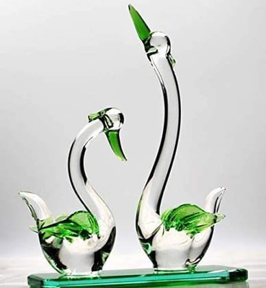 Craftfry Loving Bird ! Glass Showpiece ! Crystal Showpiece ! Duck Pair Glass Green Colour in Home D�cor Item