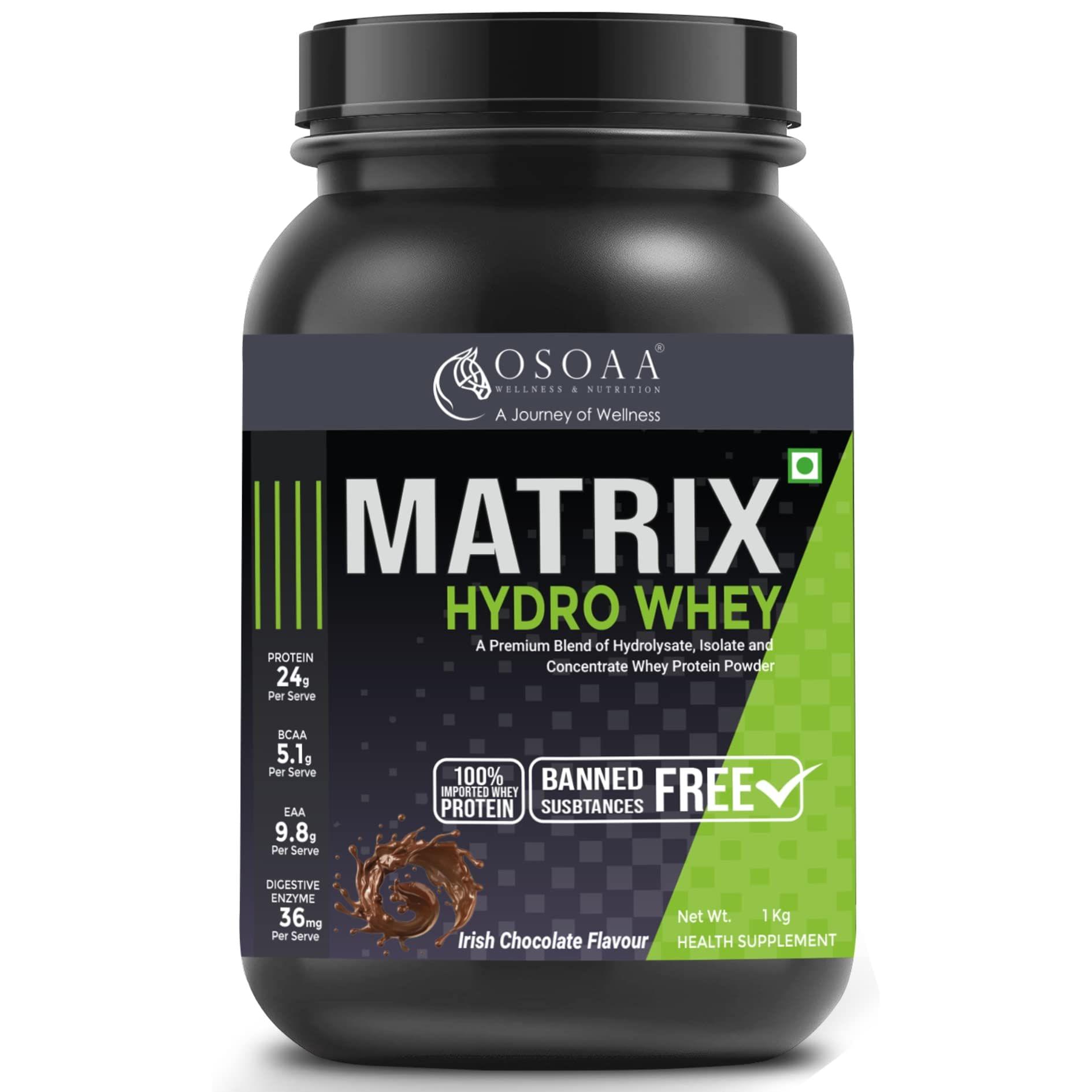 OSOAA Whey Matrix Hydro Whey 1Kg | 24g Protein Tri-blend with 100% Protein from Whey | Soy & Sugar Free| Keto & Diabetic Friendly| Weight Management Drink| Low Carbs| For Men, Women & Athletes