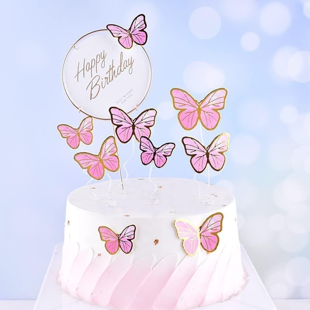 20pcs Pink Butterfly Cake Toppers Wedding Girls Butterfly Themed