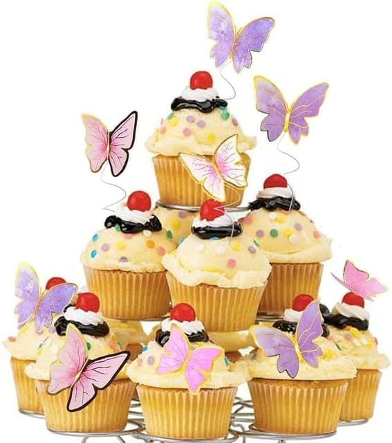 20pcs Pink Butterfly Cake Toppers Wedding Girls Butterfly Themed
