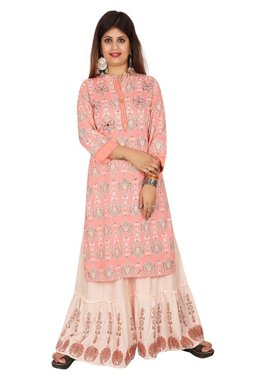 Monica Fashion Rayon Hand Work Straight Kurta and Sharara Set/Ethnic wear/Tradtional Wear/Kurti Botton Set/Kurti Sharara Set