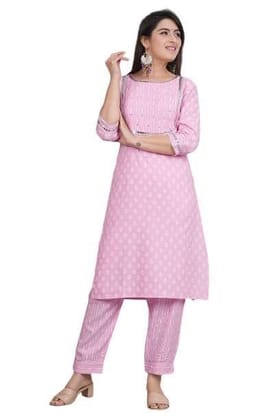 Monica Fashion Pink Color Women's Rayon Fabric Printed Traditional Straight Printed Kurta and Pant Set