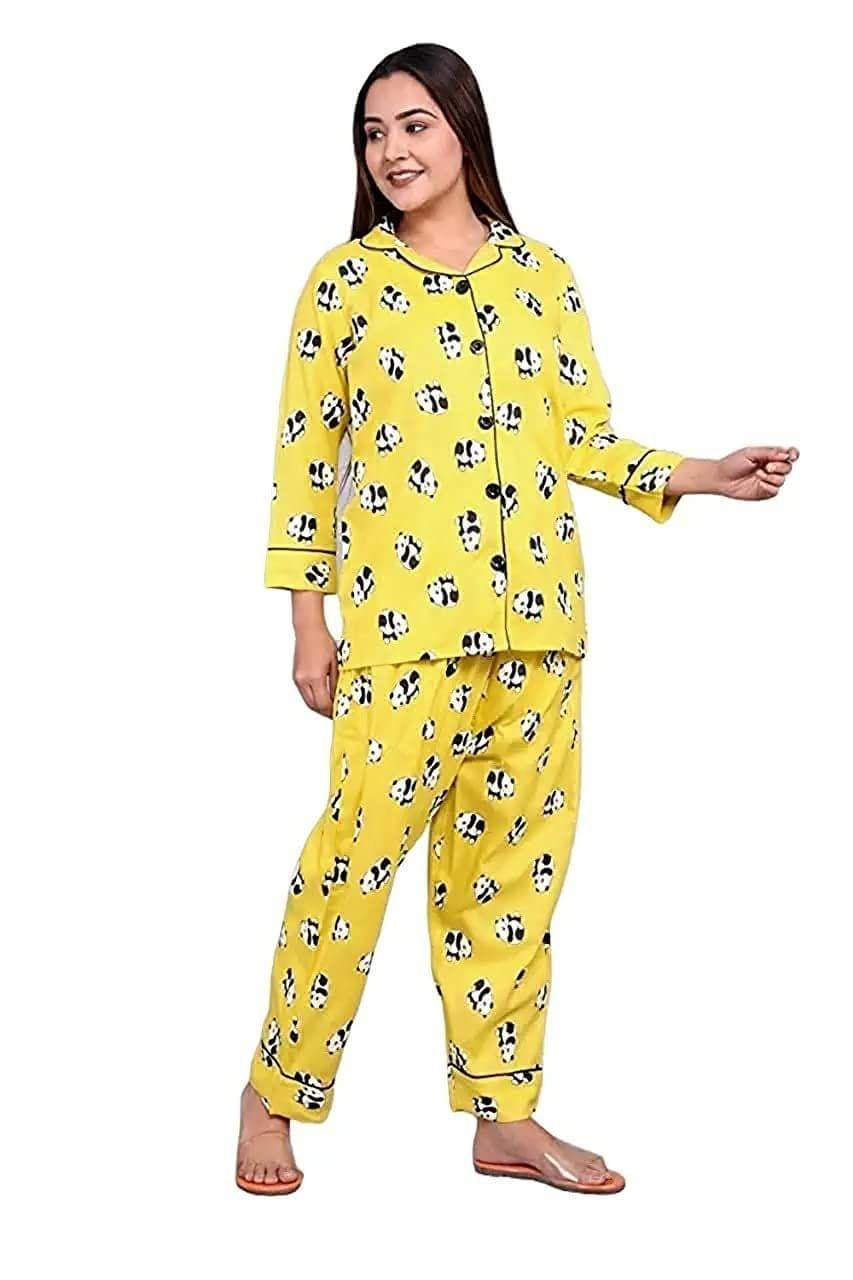 Monika Fashion Women's Cotton Printed Night Suit Set of Shirt & Pyjama