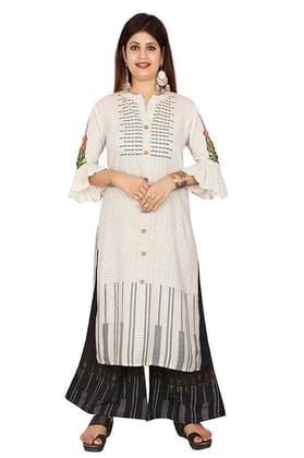 Monica Fashion Rayon Hand Work Casual Wear/Ethnic wear/Kurti Palazzo Set Calf Length Kurti Plazo Set for Women