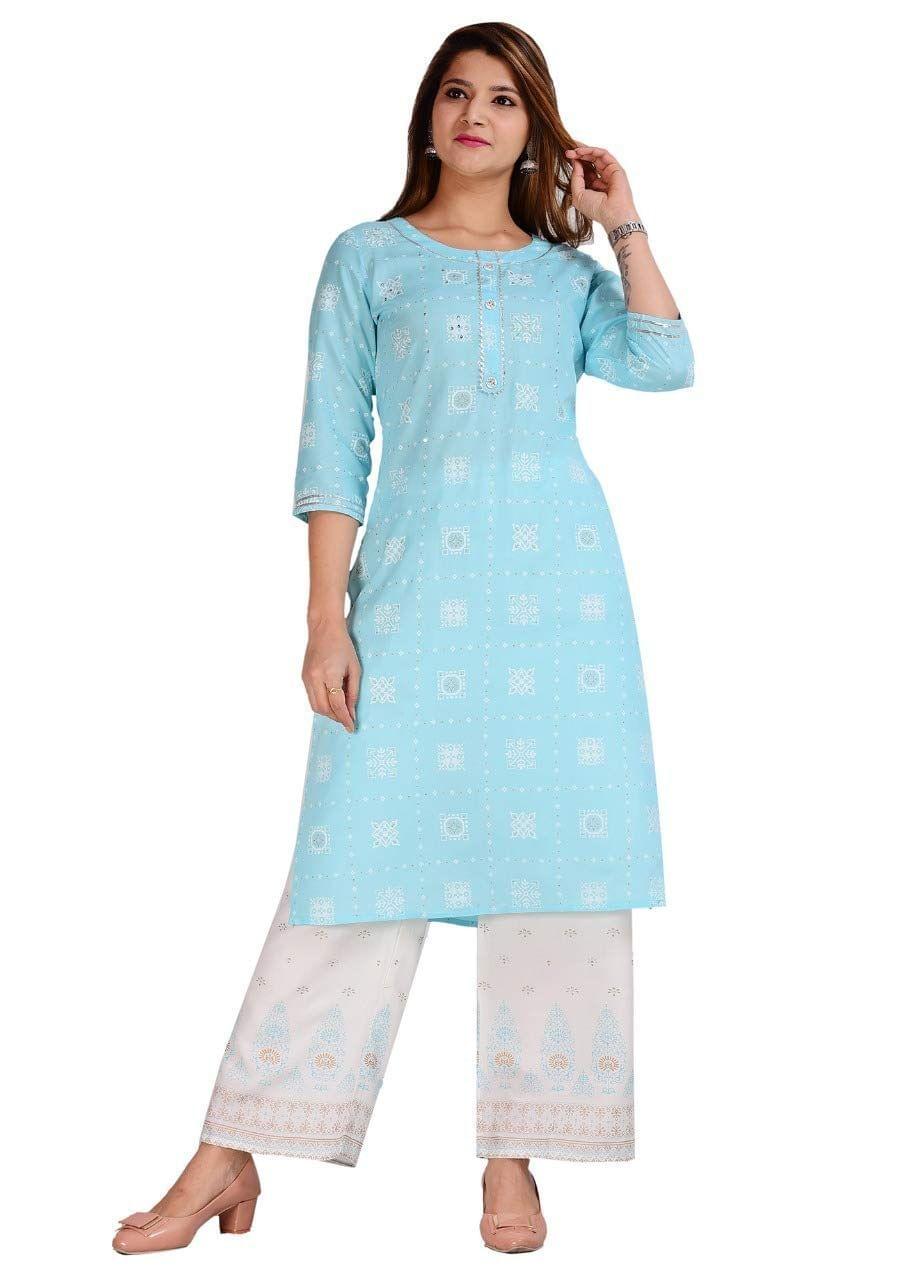 Women's Fashion Rayon Kurti with Palazzo Pants Set – www.