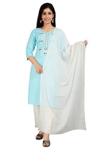 Monika Fashion Women's Rayon Kurta Pant Set with Dupatta (Sky Blue)