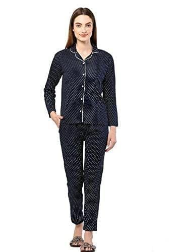 Monika Fashion Women's Printed Solid Printed Night Suit Set of Shirt & Pyjama