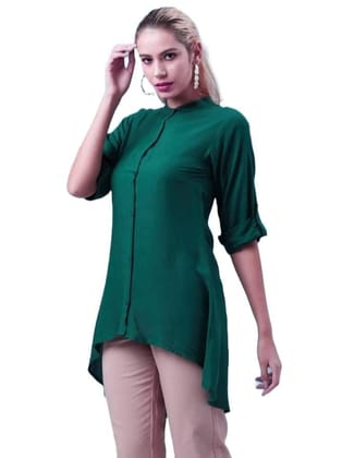 Monica Fashion Women's Rayon Green Color Stylish Long Regular Kurta