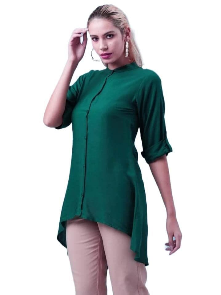 Monica Fashion Women's Rayon Green Color Stylish Long Regular Kurta