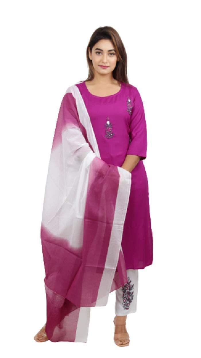 JITARWAL Enterprises Women's Rayon Kurta with Pant and Dupatta Set