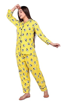 Monika Fashion Women's Cotton Printed Night Suit Set of Shirt Pyjama