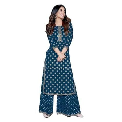 Monica Fashion Women's Rayon A-Line Kurti and Palazzo Pants Set