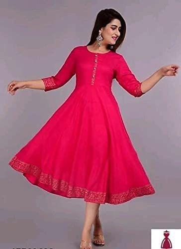 Monika Fashion Women's Anarkali and 3/4th Fully Stitched Stylish Look Long Kurtis Gown