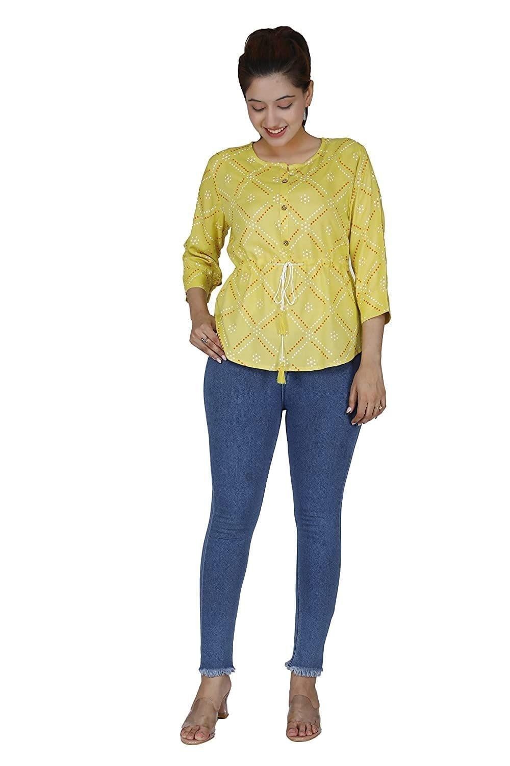 Monica Fashion Stylish Yellow Color Rayon Fabric Office wear,Casual wear Top