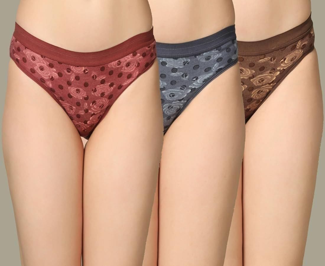 Be PerfectMore Comfortable Mid Rise Inner Wear Printed Cotton Panties/Panty Brief for Women & Girls (Pack of 3)