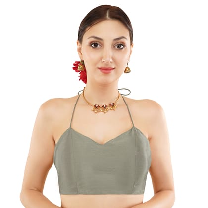 Designer Poly Dupion Silk Padded Blouse with Dori, Bollywood Choli Indian Ethnic Blouse (32, Grey)